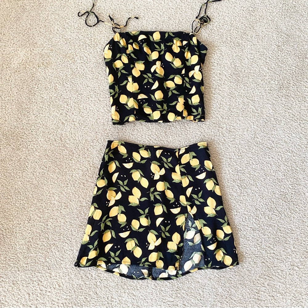 Reformation Lemon Print Margot Skirt and Meyer Top Set